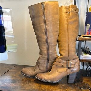 Born Tan Heeled Boots with Chunky Heel